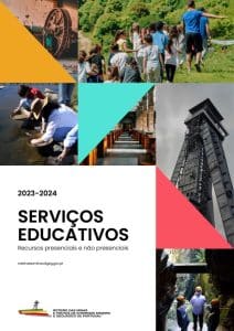 Capa dos Serviços Educativos do Roteiro das Minas e Pontos de Interesse Mineiro e Geológico de Portugal, para 2023-2024